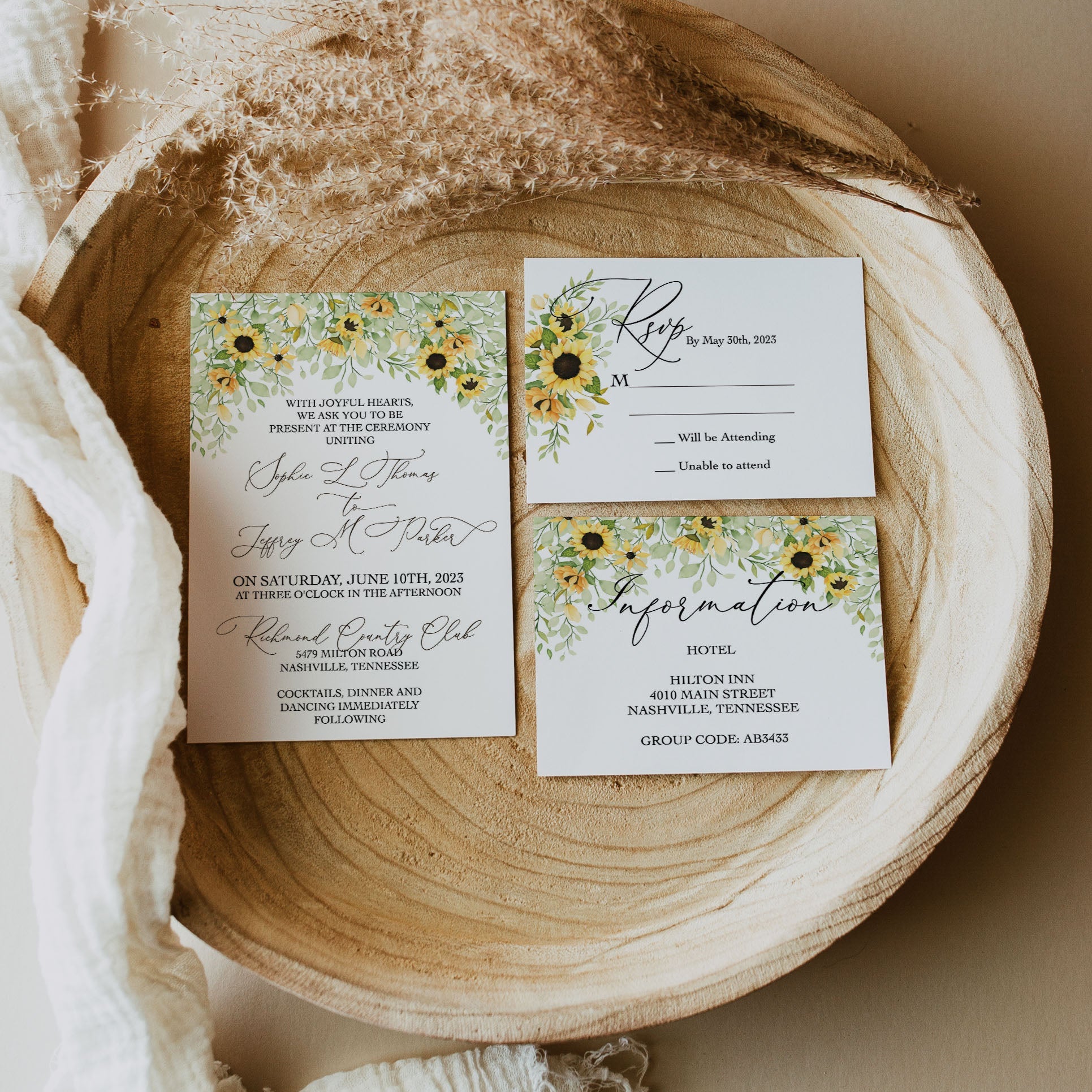 Fall Sunflower Wedding Invitation Suite