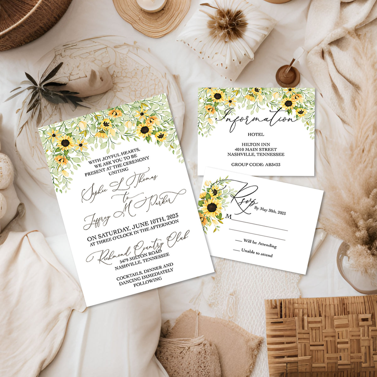 Fall Sunflower Wedding Invitation Suite