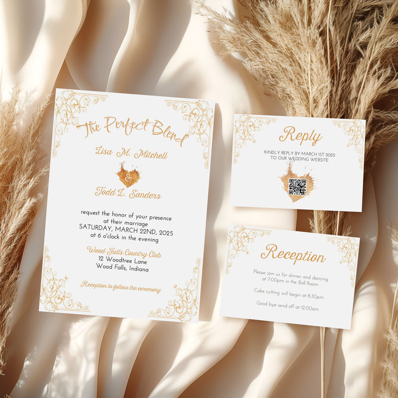 The Perfect Blend Coffee Themed Wedding Invitation Suite