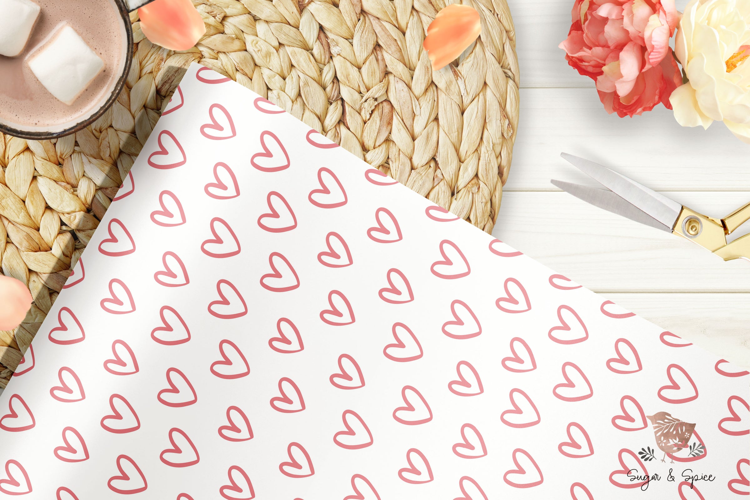 Pink Hearts Valentines Day Wrapping Paper