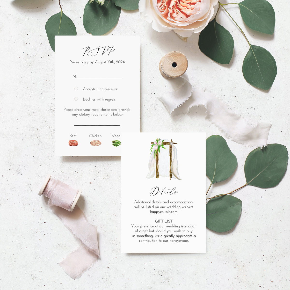 Watercolor Venue Wedding Invitation Suite