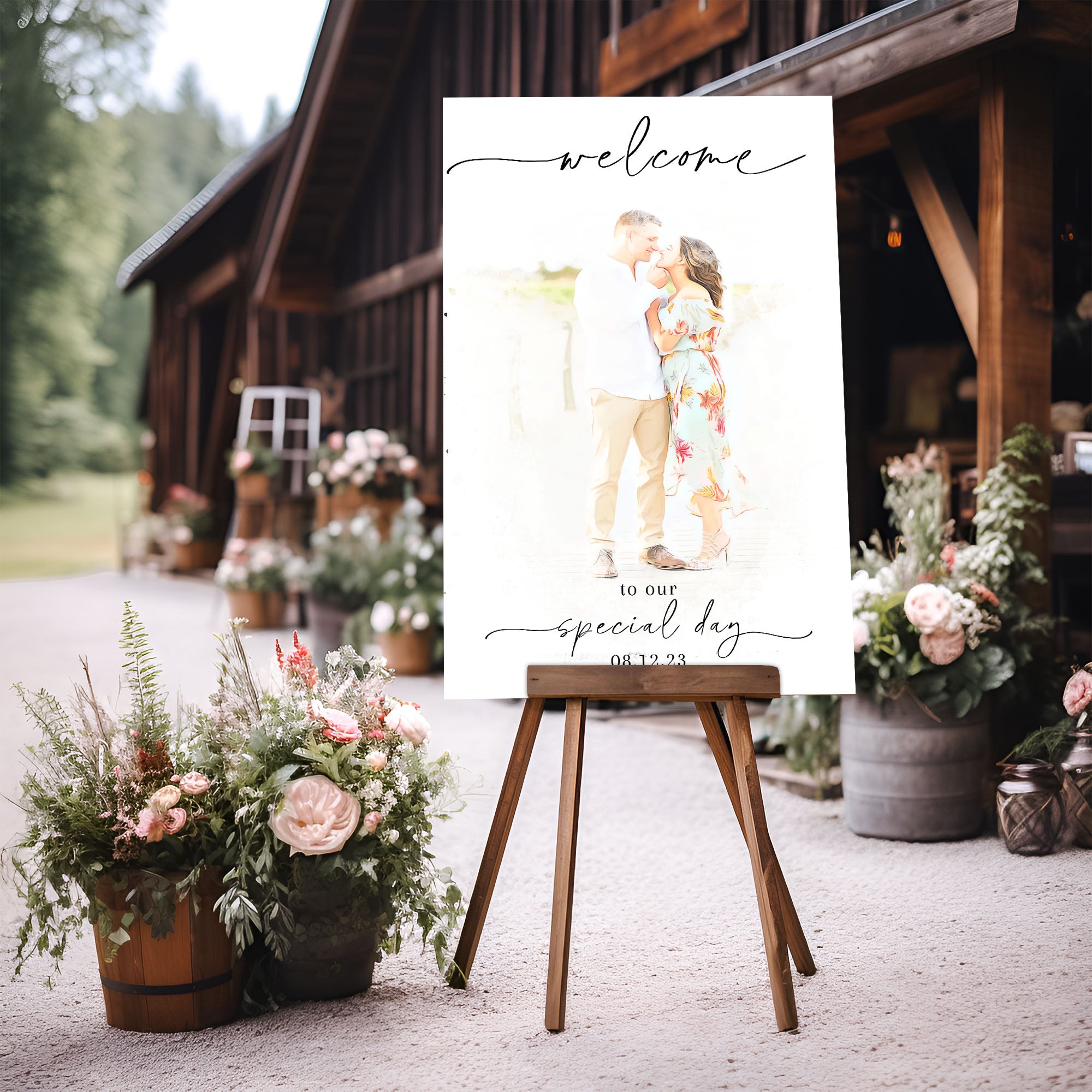 Watercolor Elegant Portrait Wedding Welcome Sign