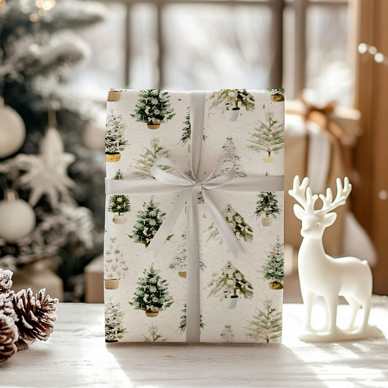 Elegant White Christmas Tree Wrapping Paper