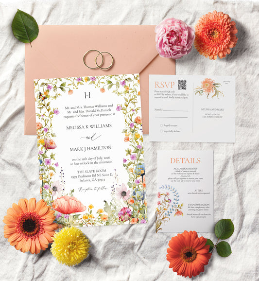 Wildflower Garden Wedding Invitation Suite