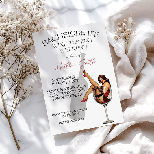 Bachelorette Wine Tasting Weekend Bridal Shower Invitation