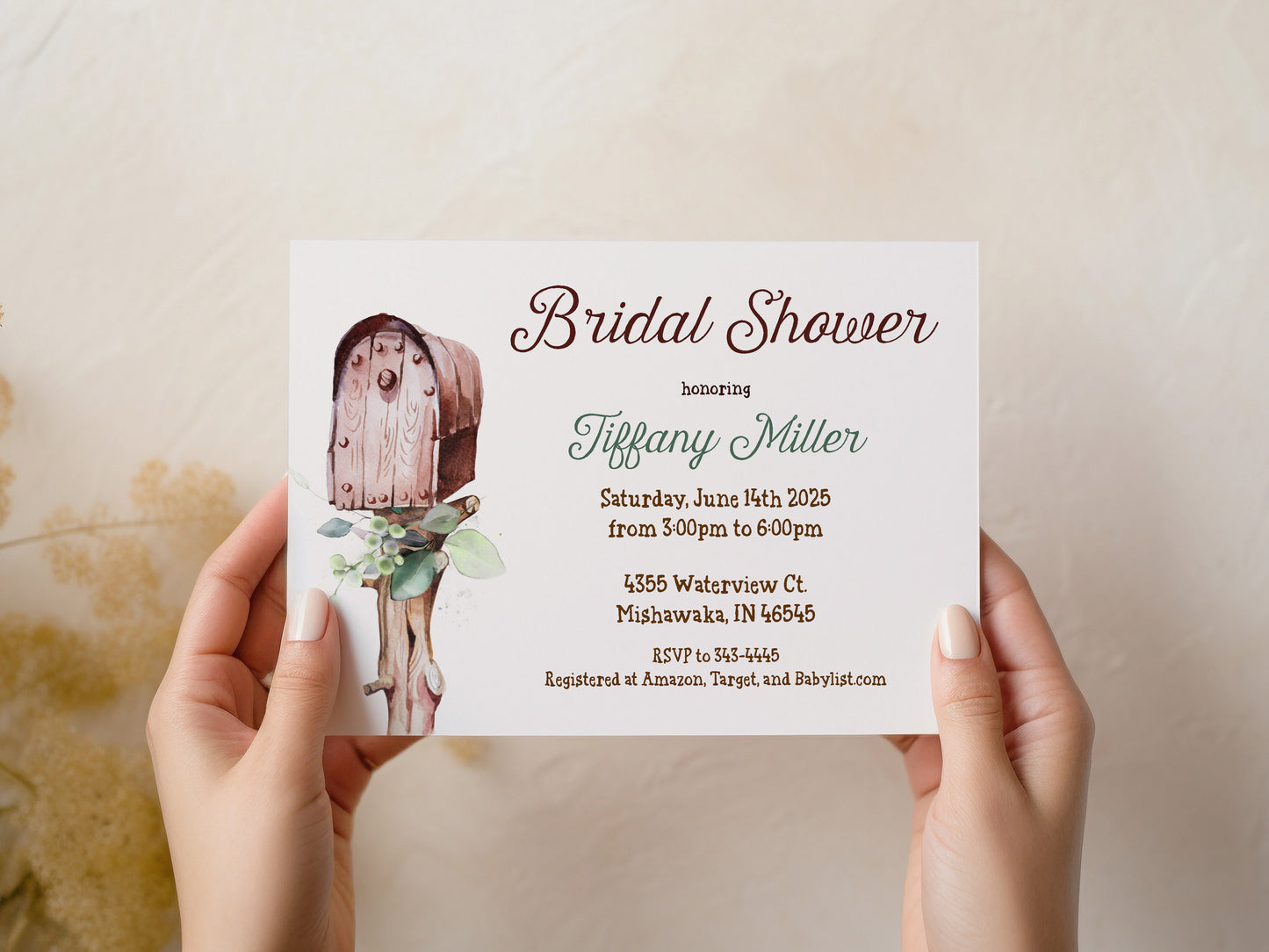 Country Wood Mailbox and Greenery Bridal Shower Invitation