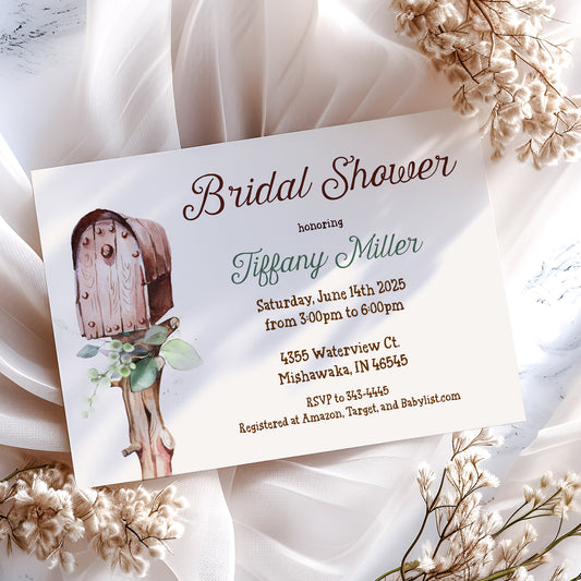 Country Wood Mailbox and Greenery Bridal Shower Invitation