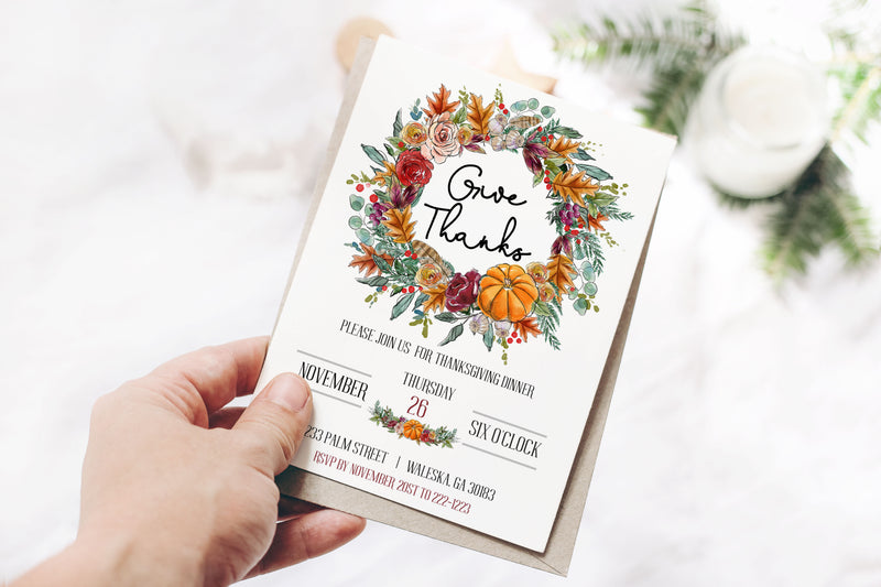 Thanksgiving Floral Wreath Invitation