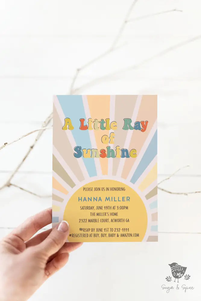 A Little Ray of Sunshine Groovy Baby Shower Invitation - Premium  from Sugar and Spice Invitations - Just $1.95! Shop now at Sugar and Spice Paper