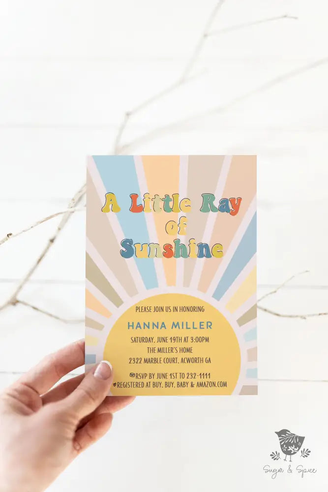 A Little Ray Of Sunshine Groovy Baby Shower Invitation
