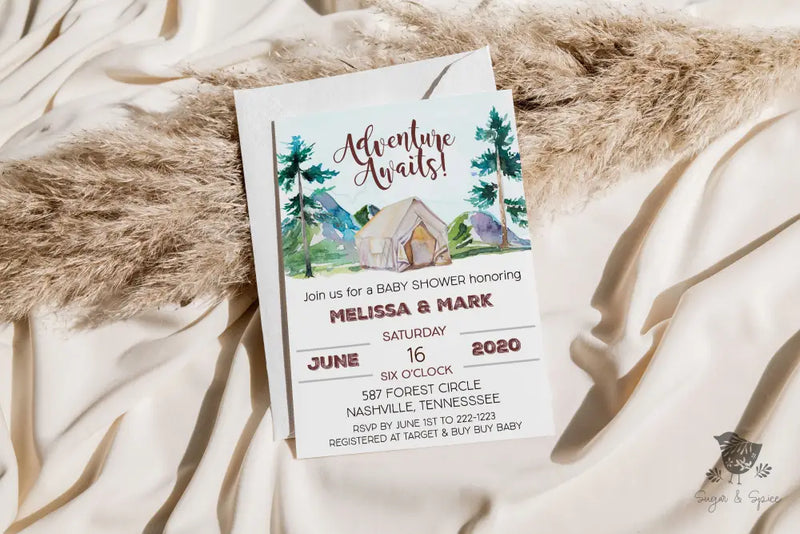 Adventure Awaits Baby Shower Invitation - Premium Paper & Party Supplies > Paper > Invitations & Announcements > Invitations from Sugar and Spice Invitations - Just $1.95! Shop now at Sugar and Spice Paper