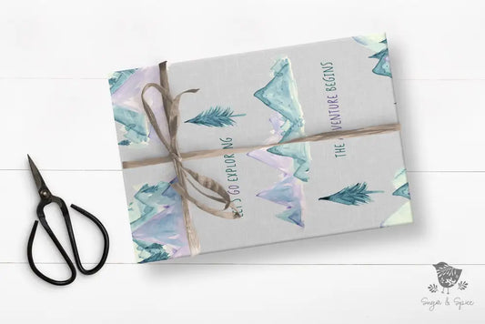 Adventure Begins Wrapping Paper - Premium Craft Supplies & Tools > Party & Gifting > Packaging & Wrapping from Sugar and Spice Invitations - Just $26.10! Shop now at Sugar and Spice Paper