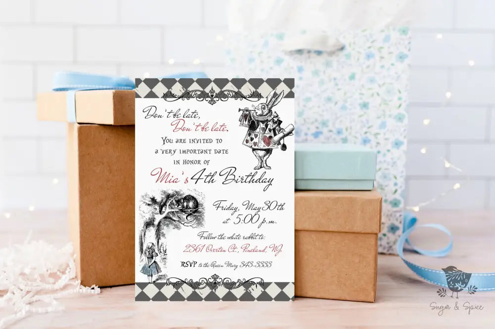Alice in Wonderland Birthday Invitation - Premium Digital File from Sugar and Spice Invitations - Just $1.95! Shop now at Sugar and Spice Paper