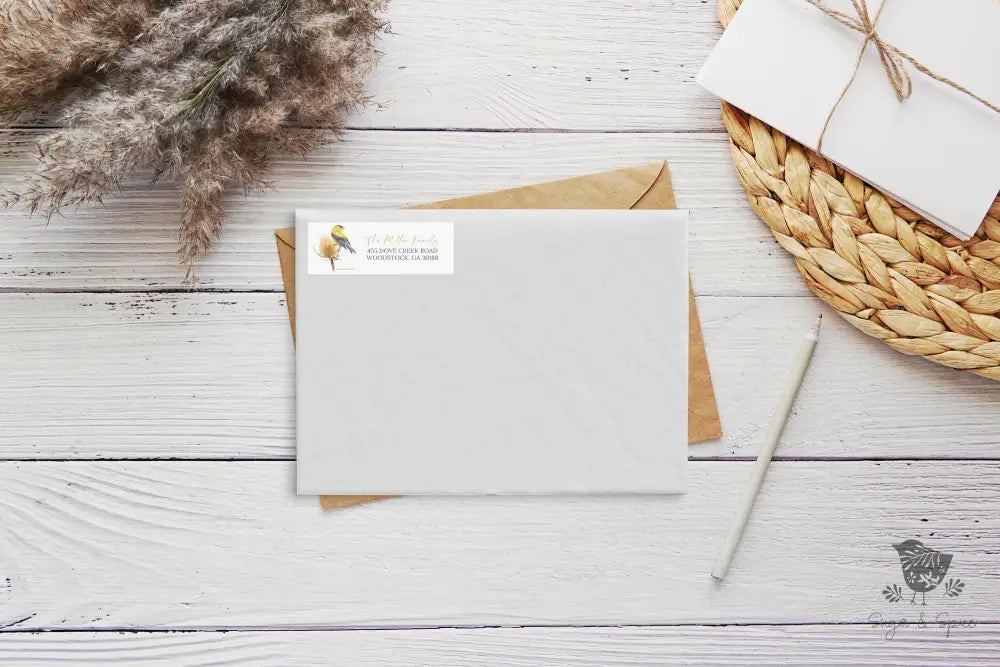 American Finch Bird Return Address Sticker - Premium  from Sugar and Spice Invitations - Just $23! Shop now at Sugar and Spice Paper