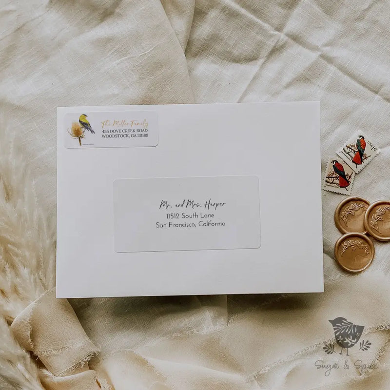 American Finch Bird Return Address Sticker - Premium  from Sugar and Spice Invitations - Just $23! Shop now at Sugar and Spice Paper