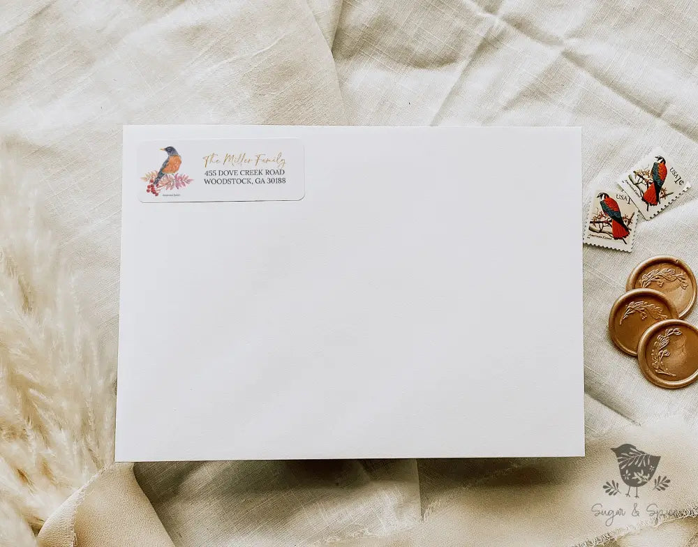 American Robin Bird Return Address Sticker - Premium  from Sugar and Spice Invitations - Just $23! Shop now at Sugar and Spice Paper