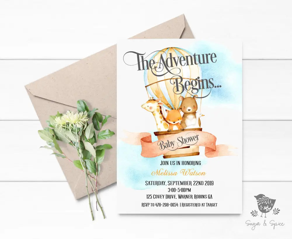 Animal Adventure Begins Baby Shower Invitation - Premium  from Sugar and Spice Invitations - Just $1.95! Shop now at Sugar and Spice Paper