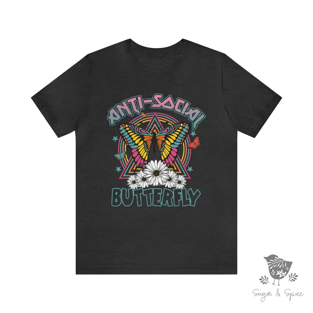 Anti-Social Butterfly T-Shirt Dark Grey Heather / S