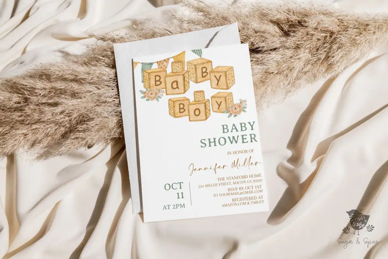 Baby Blocks Baby Shower Invitation - Premium  from Sugar and Spice Invitations - Just $1.95! Shop now at Sugar and Spice Paper