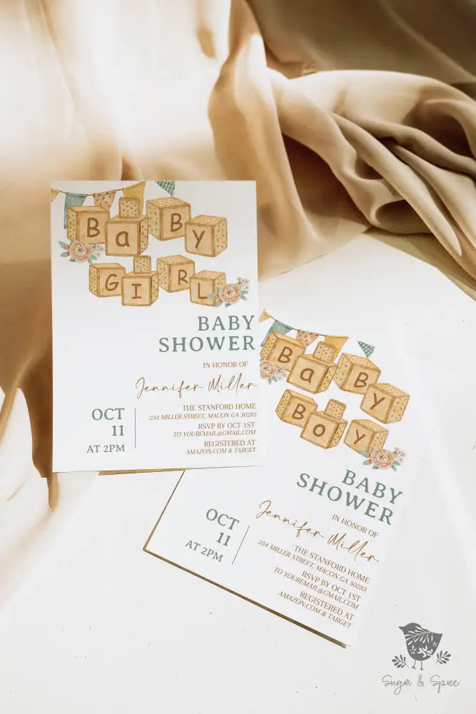 Baby Blocks Baby Shower Invitation - Premium  from Sugar and Spice Invitations - Just $1.95! Shop now at Sugar and Spice Paper