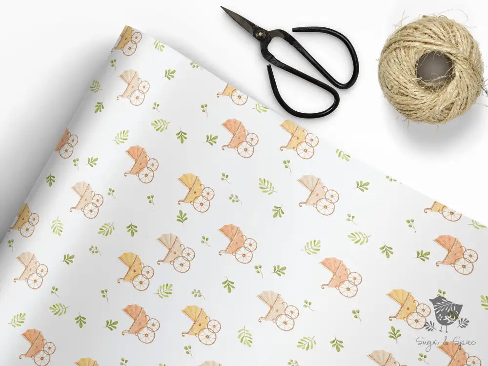 Baby Buggy Baby Shower Wrapping Paper - Premium Craft Supplies & Tools > Party & Gifting > Packaging & Wrapping from Sugar and Spice Invitations - Just $26.10! Shop now at Sugar and Spice Paper