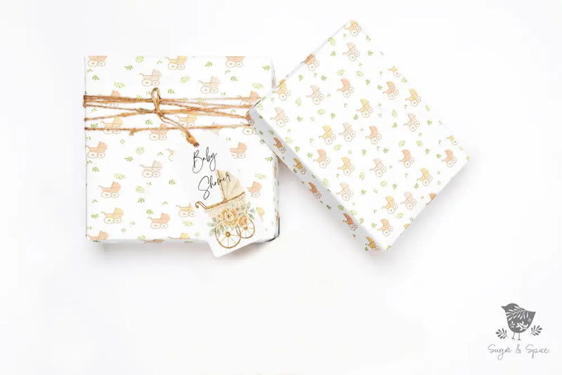 Baby Buggy Shower Wrapping Paper Craft Supplies & Tools > Party Gifting Packaging
