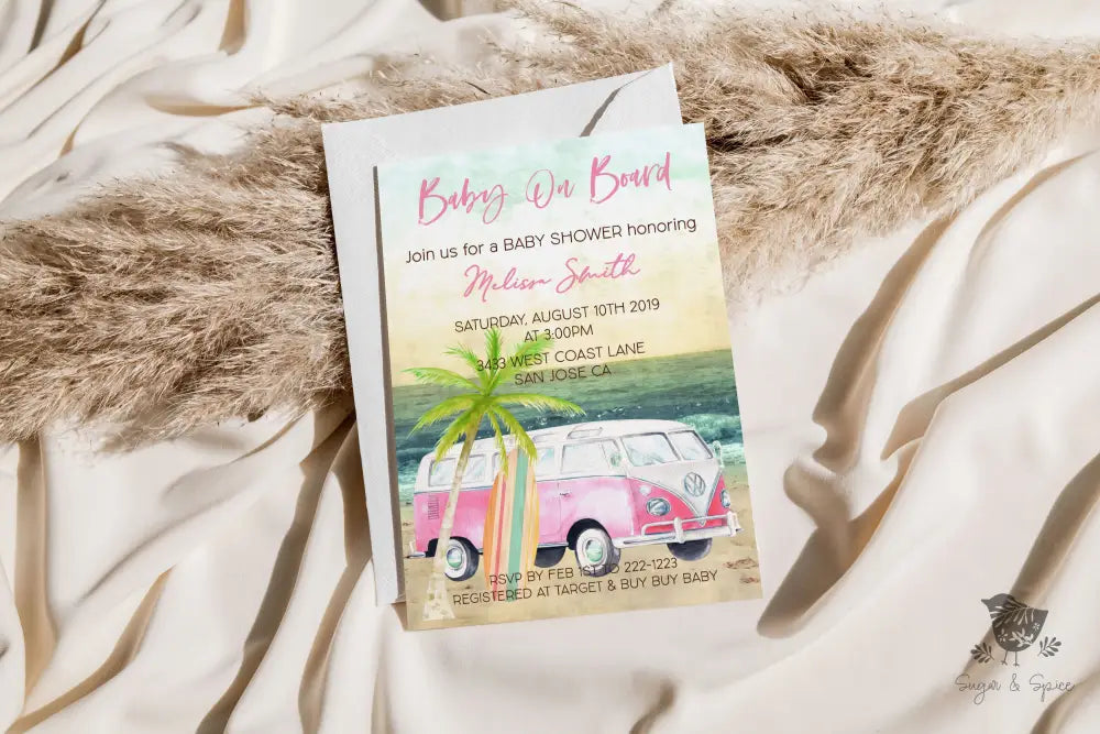 Baby on Board Surf Baby Shower Invitation - Premium  from Sugar and Spice Invitations - Just $1.95! Shop now at Sugar and Spice Paper