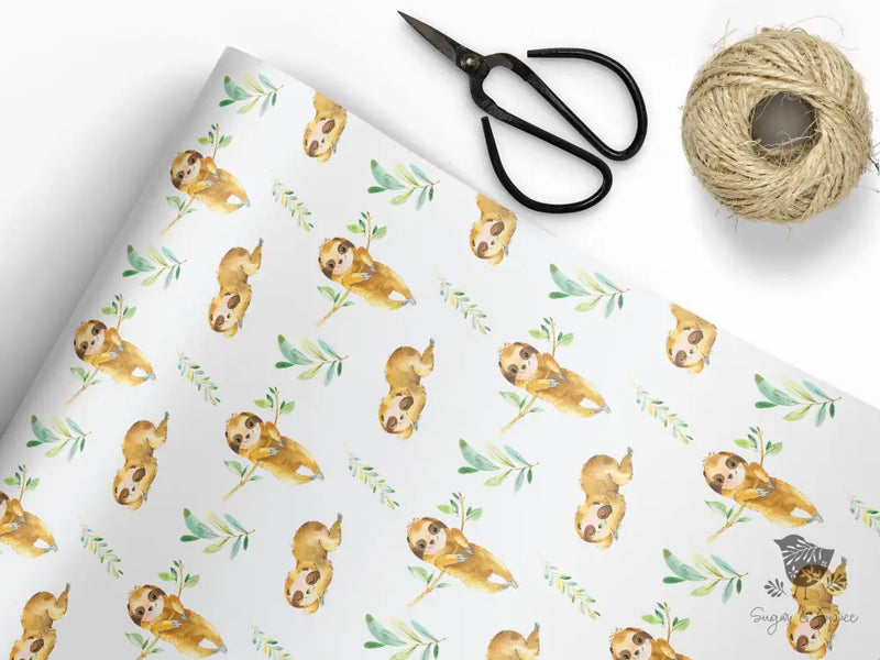 Baby Sloth Wrapping Paper Craft Supplies & Tools > Party Gifting Packaging