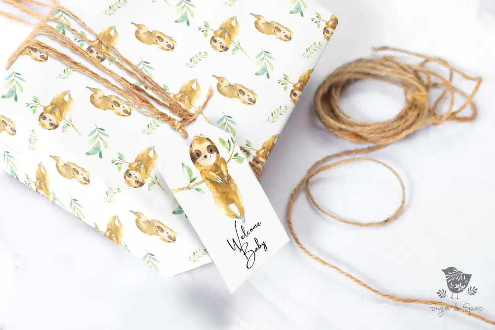 Baby Sloth Wrapping Paper Craft Supplies & Tools > Party Gifting Packaging