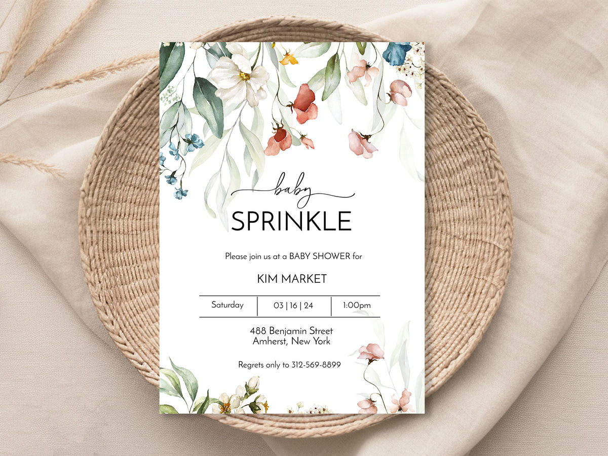 Watercolor Wildflower Baby Shower Invitation