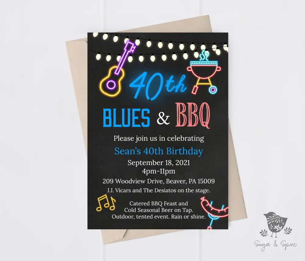 BBQ and Blues Birthday Invitation - Premium Digital File from Sugar and Spice Invitations - Just $1.95! Shop now at Sugar and Spice Paper