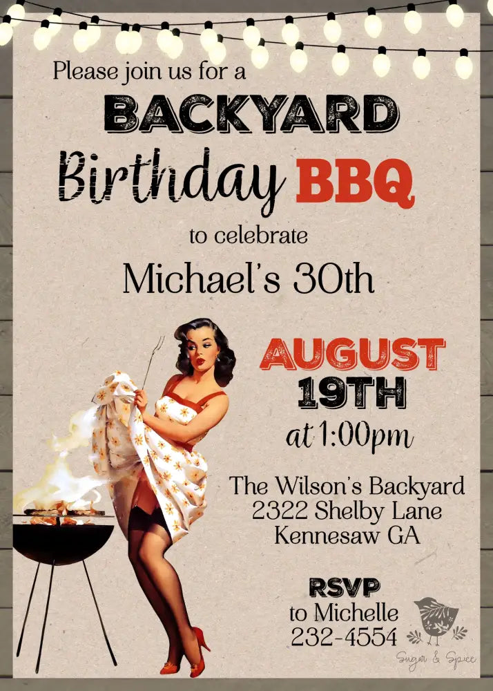 BBQ Backyard Adult Birthday Invitation - Premium Digital File from Sugar and Spice Invitations - Just $1.95! Shop now at Sugar and Spice Paper