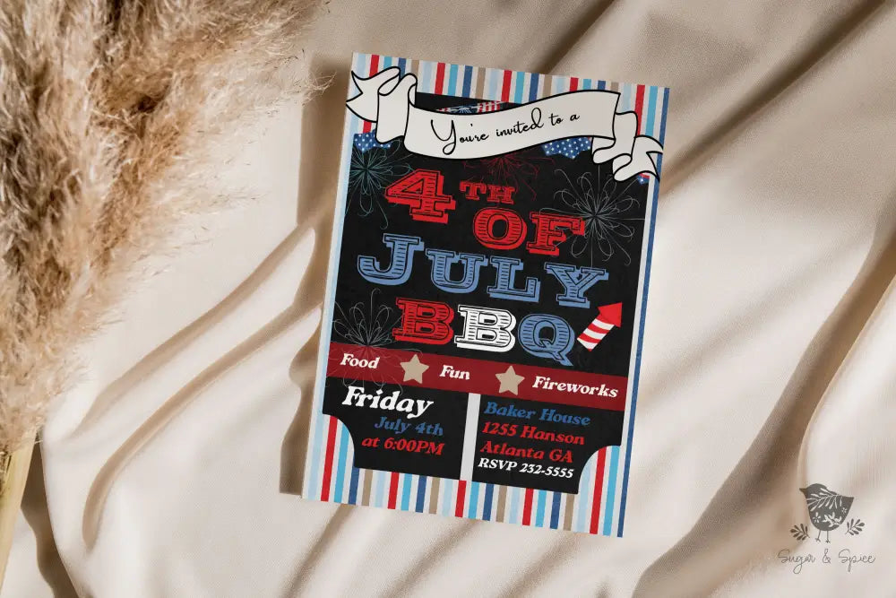 BBQ & Fireworks Fourth of July Invitation - Premium Paper & Party Supplies > Paper > Invitations & Announcements > Invitations from Sugar and Spice Invitations - Just $2.10! Shop now at Sugar and Spice Paper