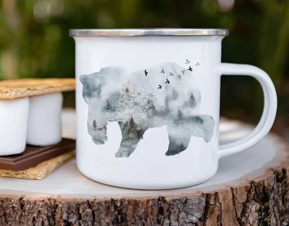 Bear Enamel Camping Mug - Premium Mug from Printify - Just $18! Shop now at Sugar and Spice Paper