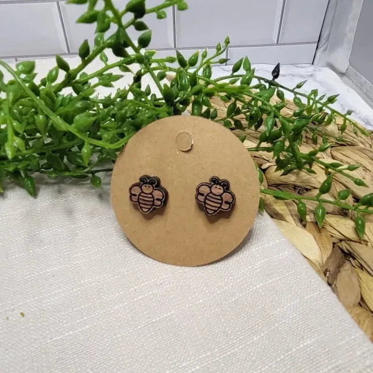 Bee Wood Stud Earrings - Premium  from Sugar and Spice Invitations - Just $6! Shop now at Sugar and Spice Paper