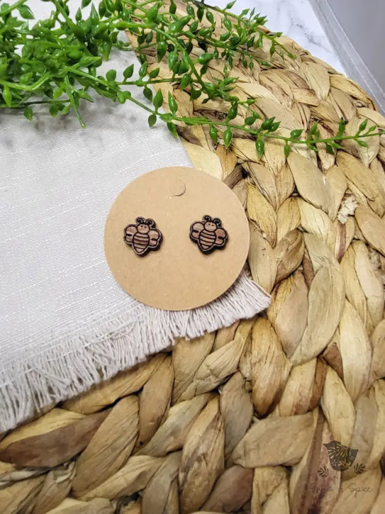 Bee Wood Stud Earrings - Premium  from Sugar and Spice Invitations - Just $6! Shop now at Sugar and Spice Paper