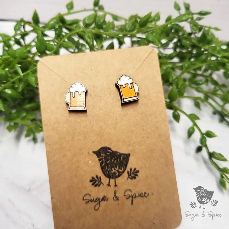 Beer Wood Stud Earrings - Premium  from Sugar and Spice Invitations - Just $6! Shop now at Sugar and Spice Paper