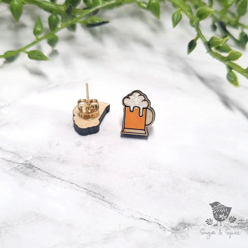Beer Wood Stud Earrings - Premium  from Sugar and Spice Invitations - Just $6! Shop now at Sugar and Spice Paper