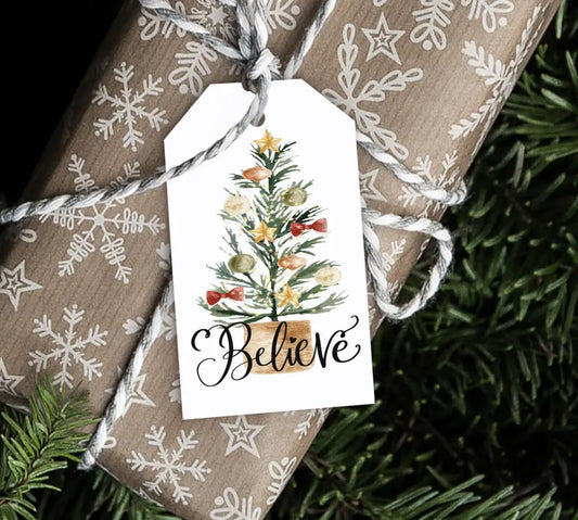 Believe Christmas Tree Gift Tag - Premium Craft Supplies & Tools > Party & Gifting > Labels, Stickers & Tags > Tags from Sugar and Spice Invitations - Just $26! Shop now at Sugar and Spice Paper
