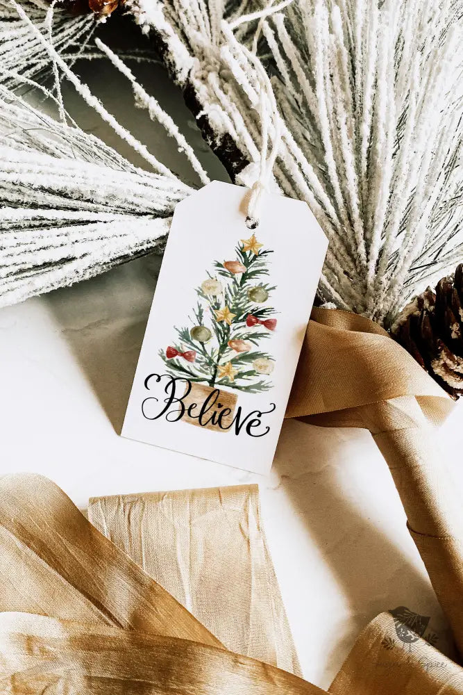 Believe Christmas Tree Gift Tag - Premium Craft Supplies & Tools > Party & Gifting > Labels, Stickers & Tags > Tags from Sugar and Spice Invitations - Just $26! Shop now at Sugar and Spice Paper
