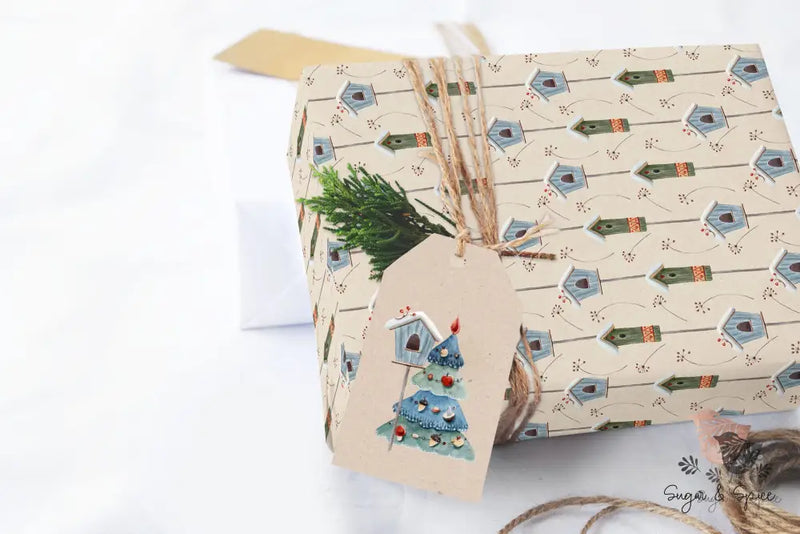 Birdhouse Christmas Wrapping Paper - Premium Craft Supplies & Tools > Party & Gifting > Packaging & Wrapping from Sugar and Spice Invitations - Just $26.10! Shop now at Sugar and Spice Paper