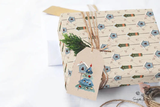 Birdhouse Christmas Wrapping Paper Craft Supplies & Tools > Party Gifting Packaging