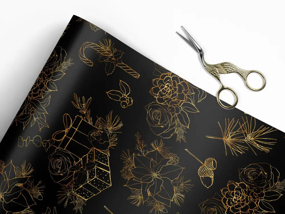 Black and Gold Christmas Wrapping Paper - Premium Craft Supplies & Tools > Party & Gifting > Packaging & Wrapping from Sugar and Spice Invitations - Just $26.10! Shop now at Sugar and Spice Paper