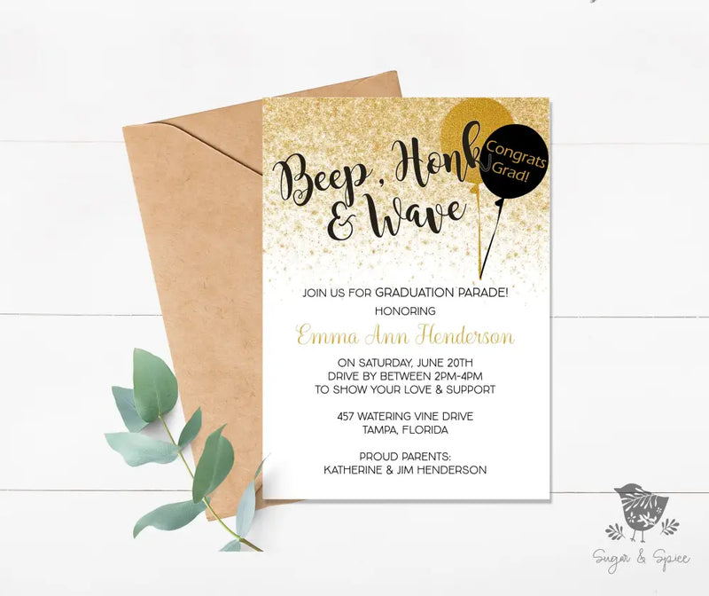 Black and Gold Graduation Invitation - Premium Digital File from Sugar and Spice Invitations - Just $2.10! Shop now at Sugar and Spice Paper