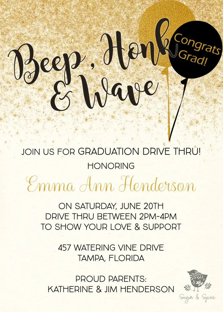 Black and Gold Graduation Invitation - Premium Digital File from Sugar and Spice Invitations - Just $2.10! Shop now at Sugar and Spice Paper