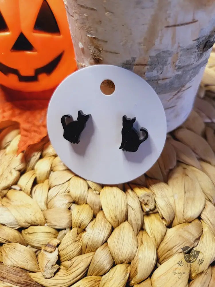 Black Cat Acrylic Halloween Stud Earrings - Premium  from Sugar and Spice Invitations - Just $6! Shop now at Sugar and Spice Paper