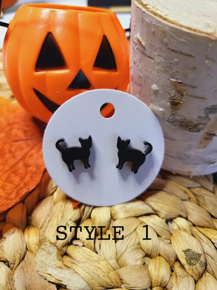 Black Cat Acrylic Halloween Stud Earrings - Premium  from Sugar and Spice Invitations - Just $6! Shop now at Sugar and Spice Paper
