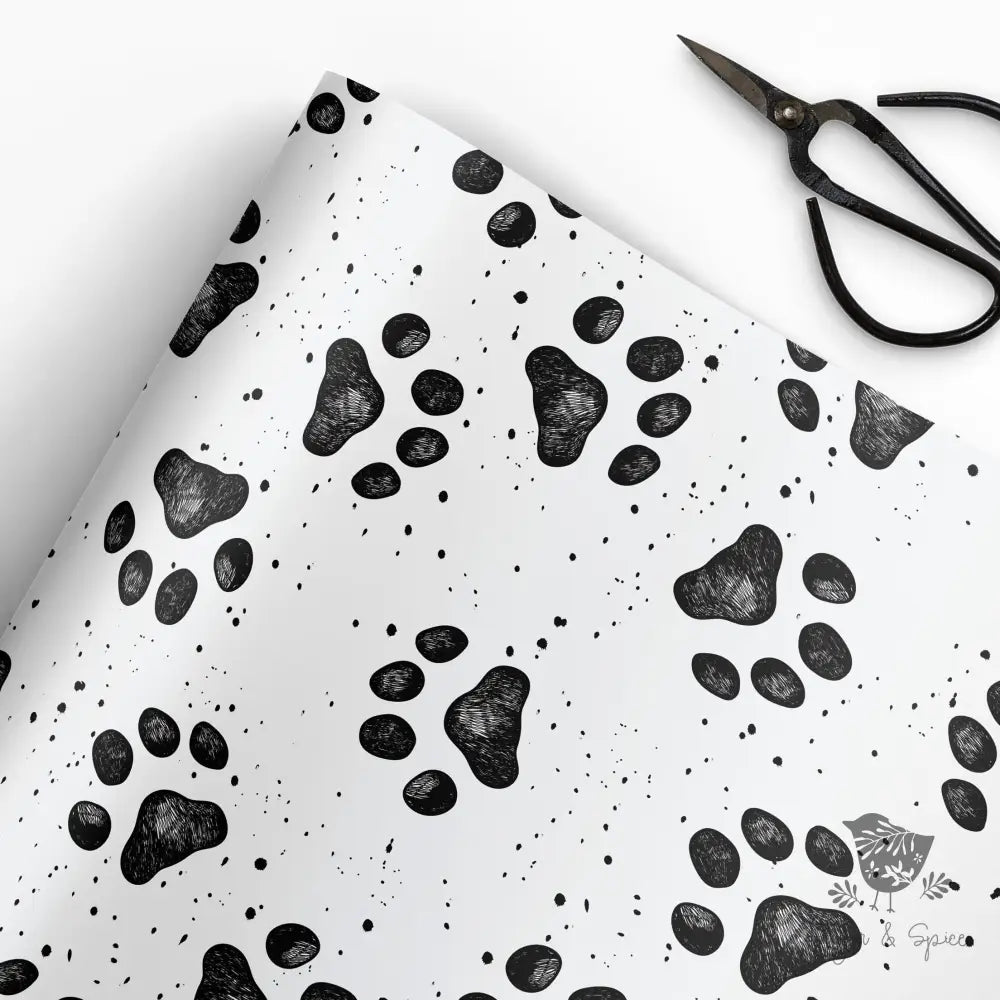 Black Dog Paw Wrapping Paper Craft Supplies & Tools > Party Gifting Packaging