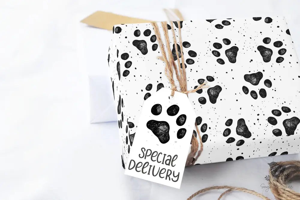 Black Dog Paw Wrapping Paper - Premium Craft Supplies & Tools > Party & Gifting > Packaging & Wrapping from Sugar and Spice Invitations - Just $26.10! Shop now at Sugar and Spice Paper