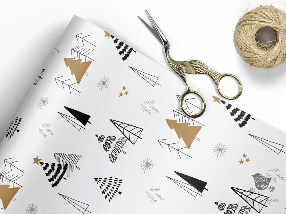 Black & Gold Trees Holiday Wrapping Paper - Premium Craft Supplies & Tools > Party & Gifting > Packaging & Wrapping from Sugar and Spice Invitations - Just $26.10! Shop now at Sugar and Spice Paper
